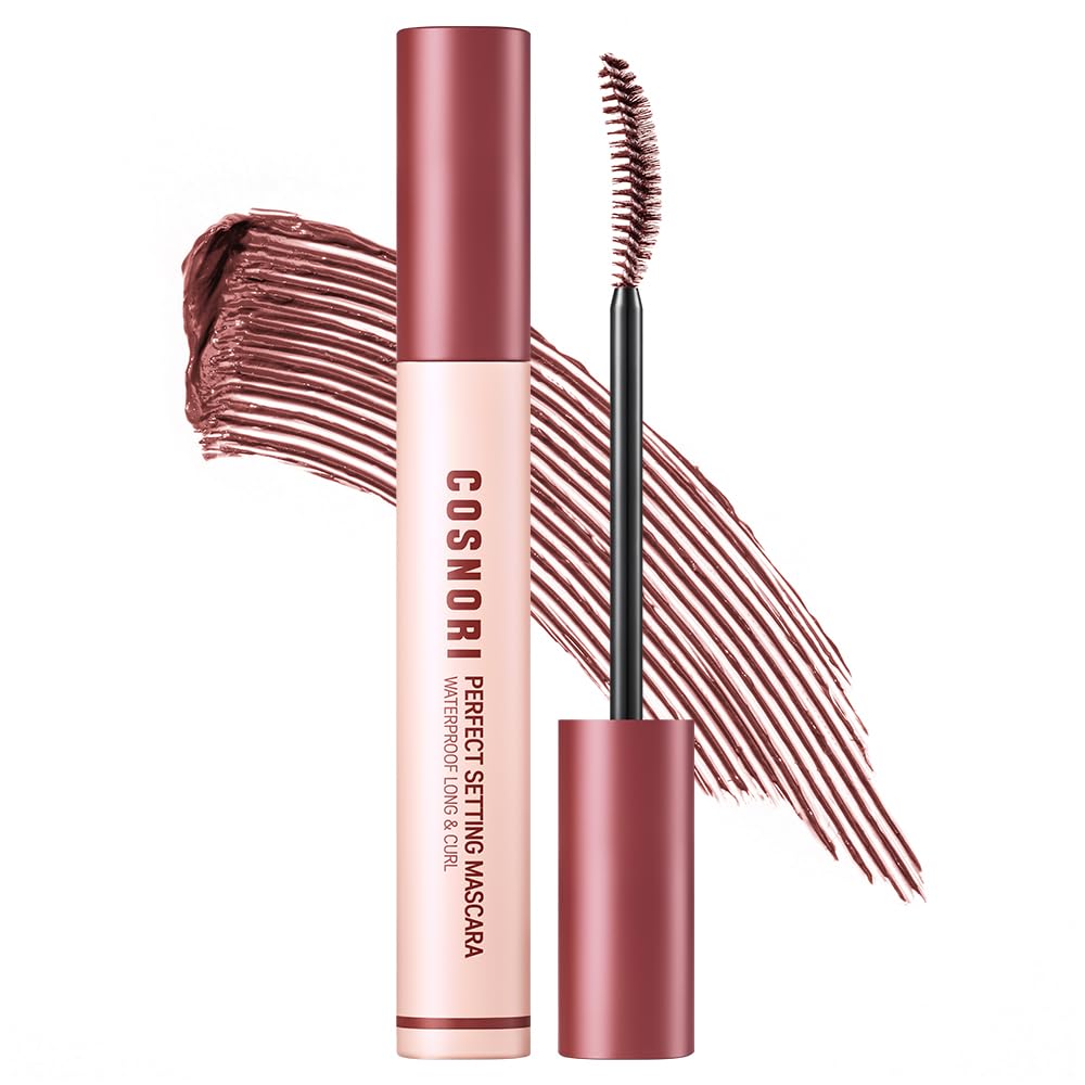 COSNORI Perfect Setting Waterproof Mascara Long&Curl 02 Cozy Brown – Natural Defined Lashes with Long-Lasting Curl Hold, Brown Mascara, Soft Definition for Blue & Green Eyes, 0.23fl oz