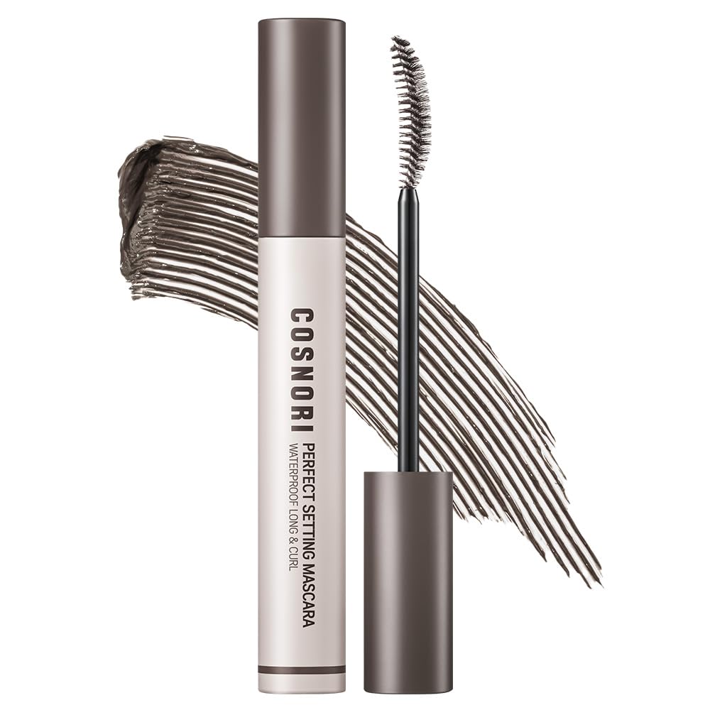 COSNORI Perfect Setting Waterproof Mascara Long&Curl 02 Cozy Brown – Natural Defined Lashes with Long-Lasting Curl Hold, Brown Mascara, Soft Definition for Blue & Green Eyes, 0.23fl oz