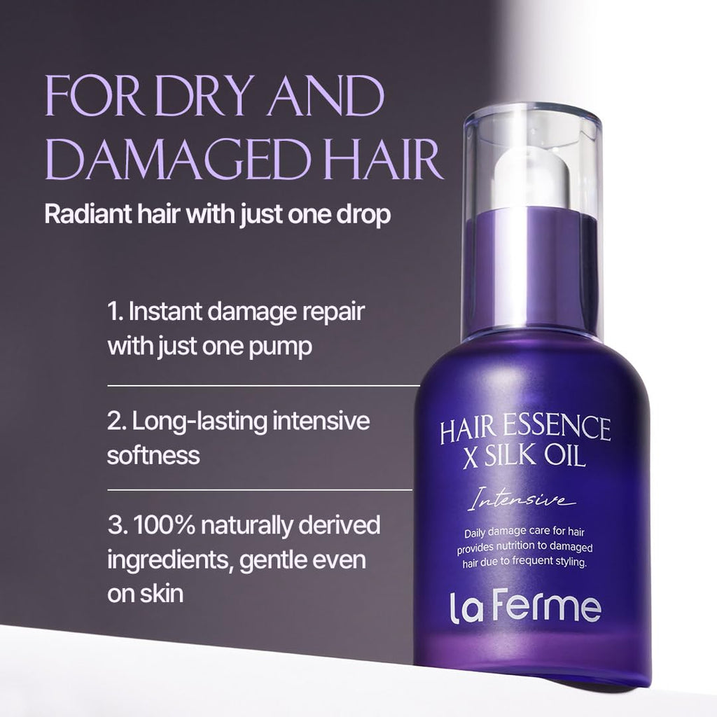 laferme Hair Essence X Silk Oil | Lightweight Non-Sticky Oil for Damaged Hair Frizz Control Treatment Shine & Smoothness for Curly & Dry Hair Orchid Floral Scent 1.85 Fl Oz