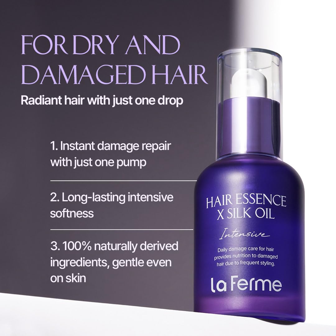 laferme Hair Essence X Silk Oil | Lightweight Non-Sticky Oil for Damaged Hair Frizz Control Treatment Shine & Smoothness for Curly & Dry Hair Orchid Floral Scent 1.85 Fl Oz