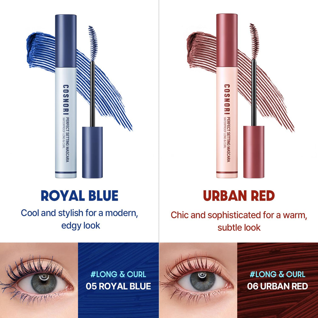 COSNORI Perfect Setting Waterproof Mascara Long&Curl 02 Cozy Brown – Natural Defined Lashes with Long-Lasting Curl Hold, Brown Mascara, Soft Definition for Blue & Green Eyes, 0.23fl oz