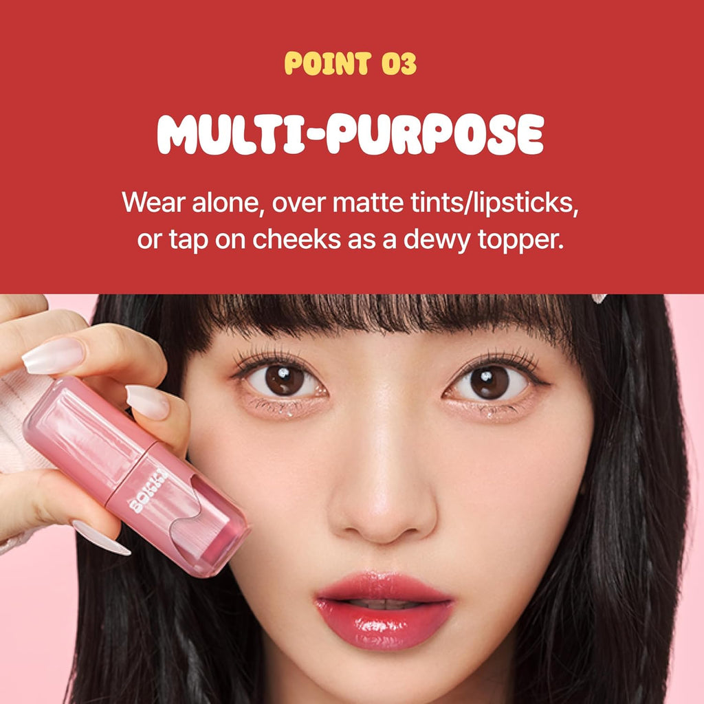 BLACK ROUGE Glow Bokki Tint, GB01 Pepper Red – Korean Lip Tint Inspired by Tteokbokki, Non-Sticky Long-Lasting Lip Stain with Glossy Finish, Cute Stickers – Original Red, Rose, Soy